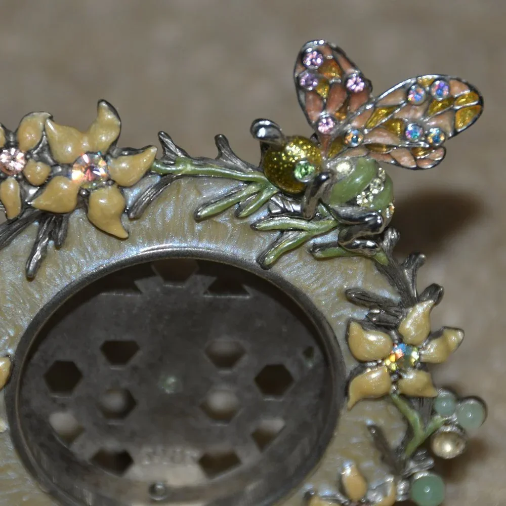 RARE NICE JAY STRONGWATER BEE LILY FLORAL CRYSTAL LEAF ALLEGRA ENAMEL BABY FRAME